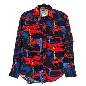Wrangler Western Wear Vintage Storm Lightning Novelty Print Snap Front Shirt